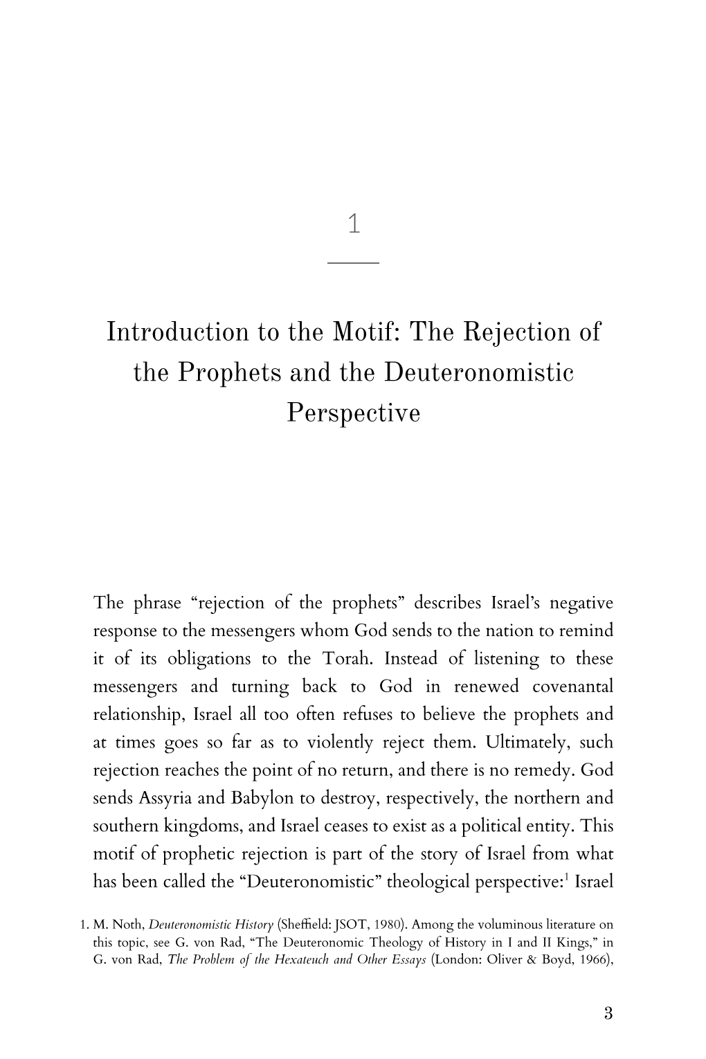 Introduction to the Motif: the Rejection of the Prophets and the Deuteronomistic Perspective