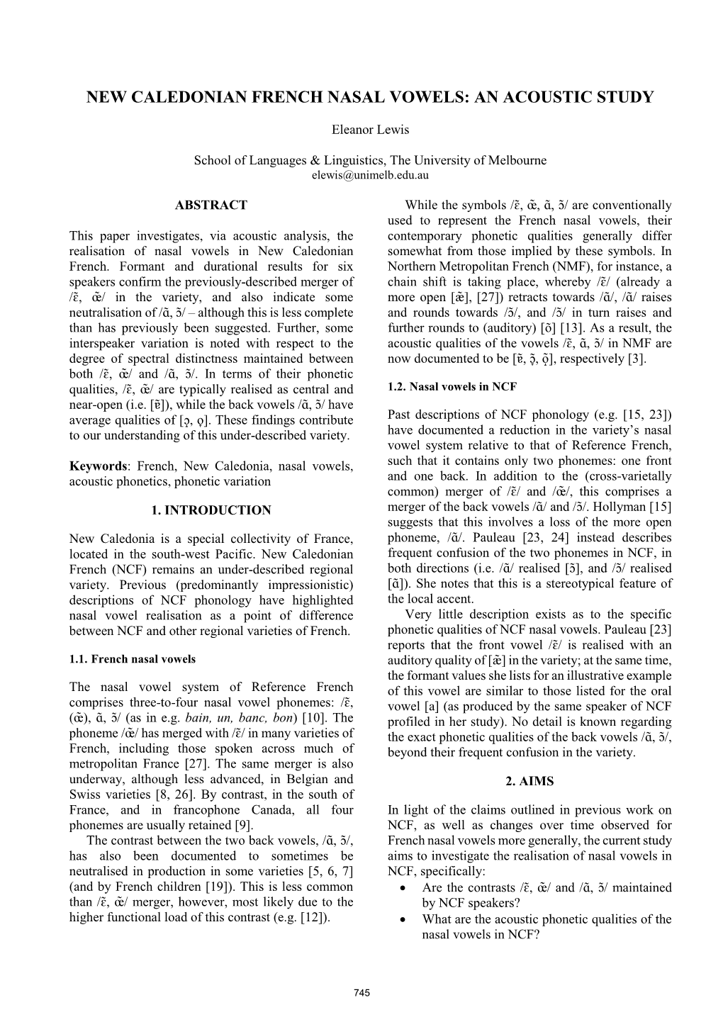 New Caledonian French Nasal Vowels: an Acoustic Study