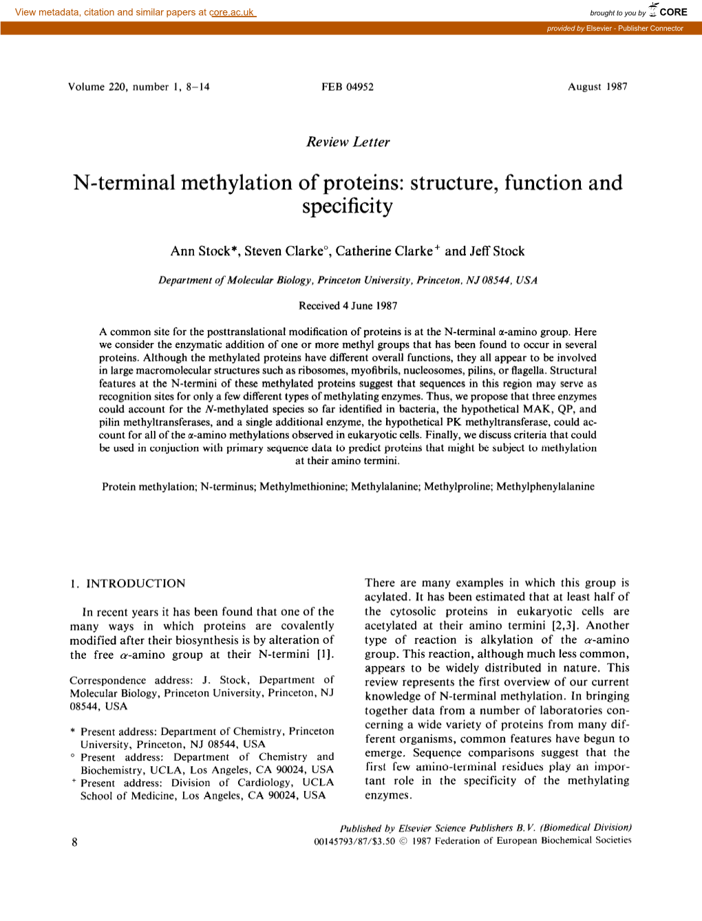 N-Terminal Methylation of Proteins: Structure, Function and Specificity