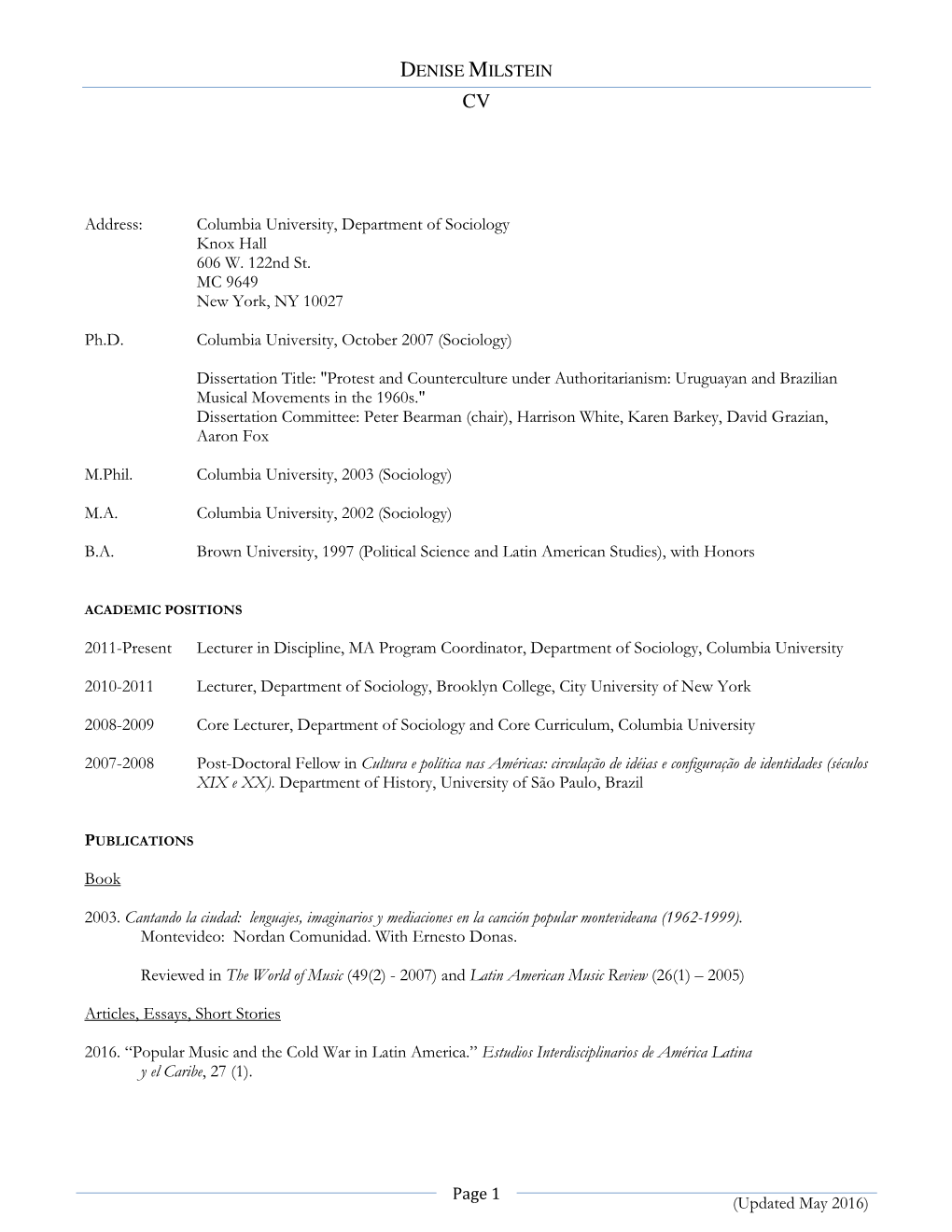 Denise Milstein Cv