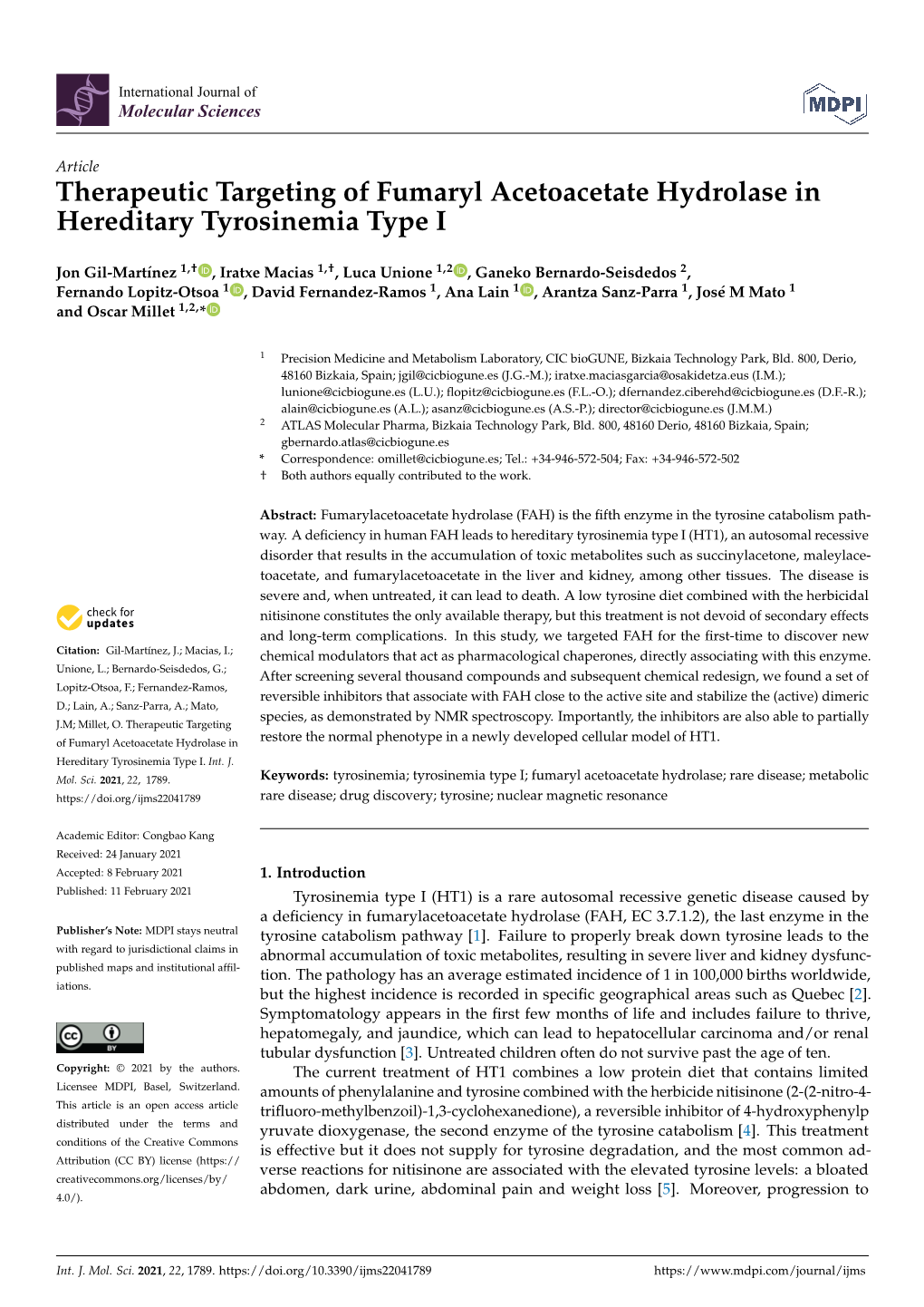Therapeutic Targeting of Fumaryl Acetoacetate Hydrolase in Hereditary Tyrosinemia Type I