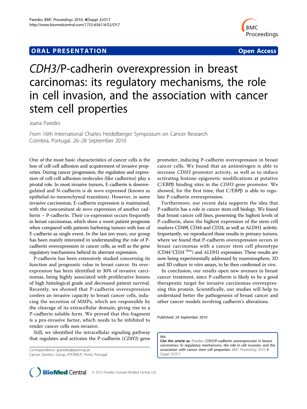 CDH3/P-Cadherin Overexpression in Breast Carcinomas