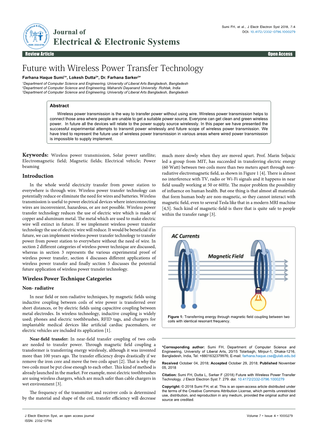 Future with Wireless Power Transfer Technology Farhana Haque Sumi1*, Lokesh Dutta2*, Dr