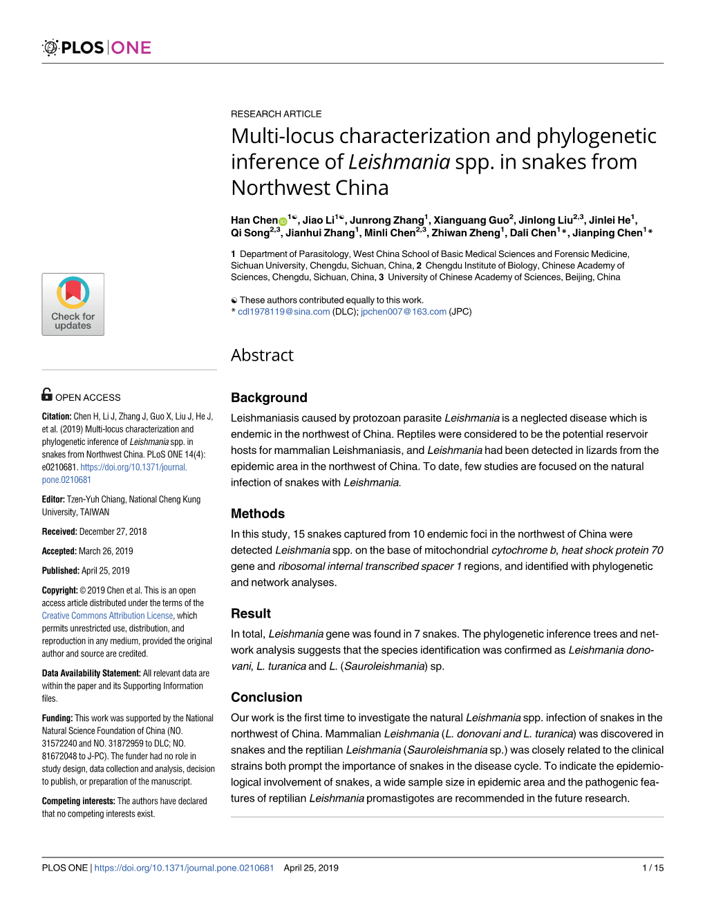Multi-Locus Characterization and Phylogenetic Inference of Leishmania Spp