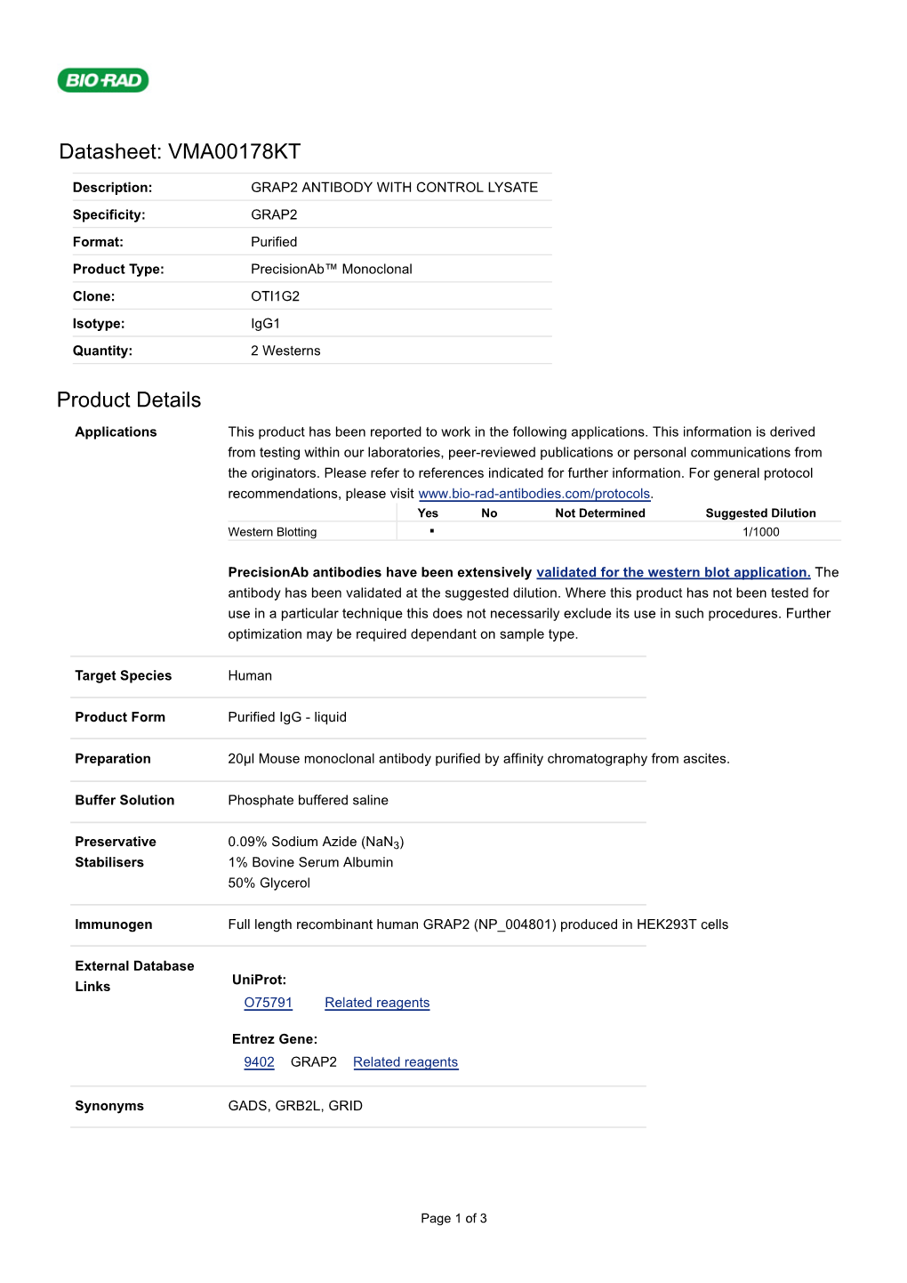 Datasheet: VMA00178KT Product Details