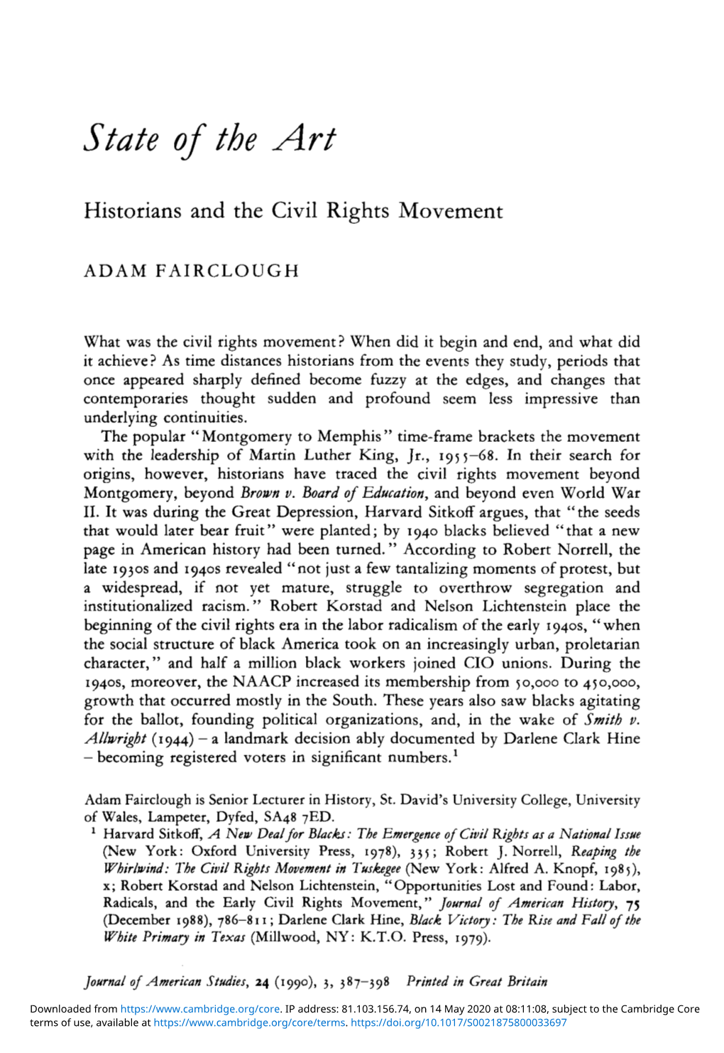 Historians and the Civil Rights Movement