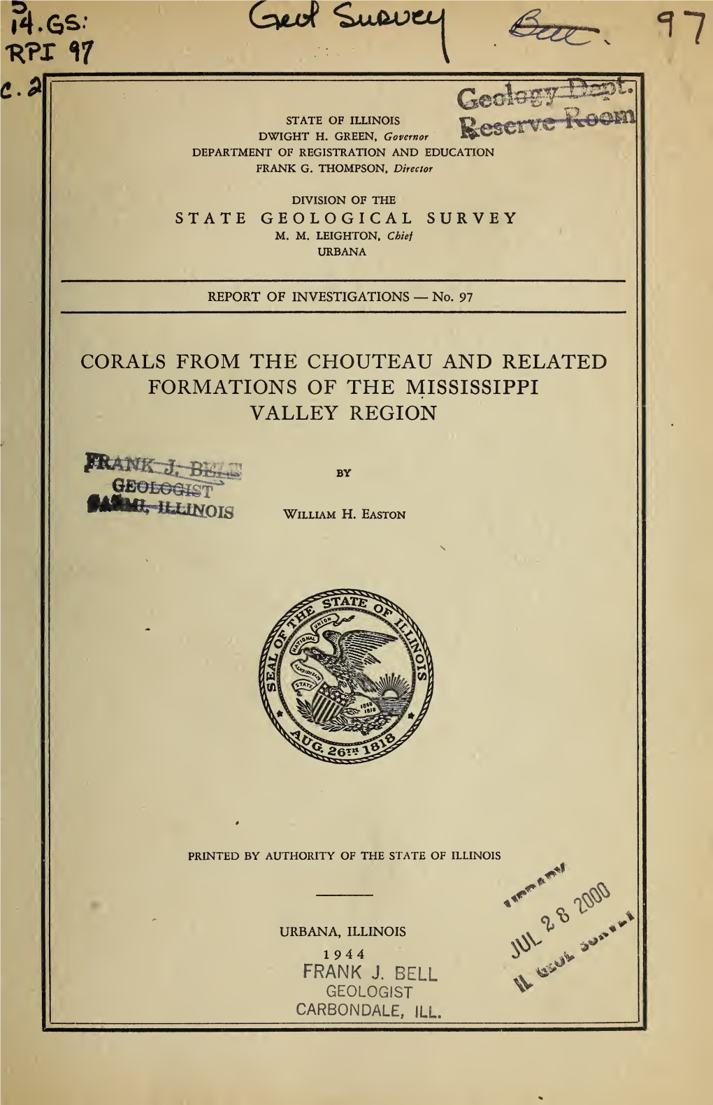 Corals from the Chouteau and Related Formations of the Mississippi Valley Region