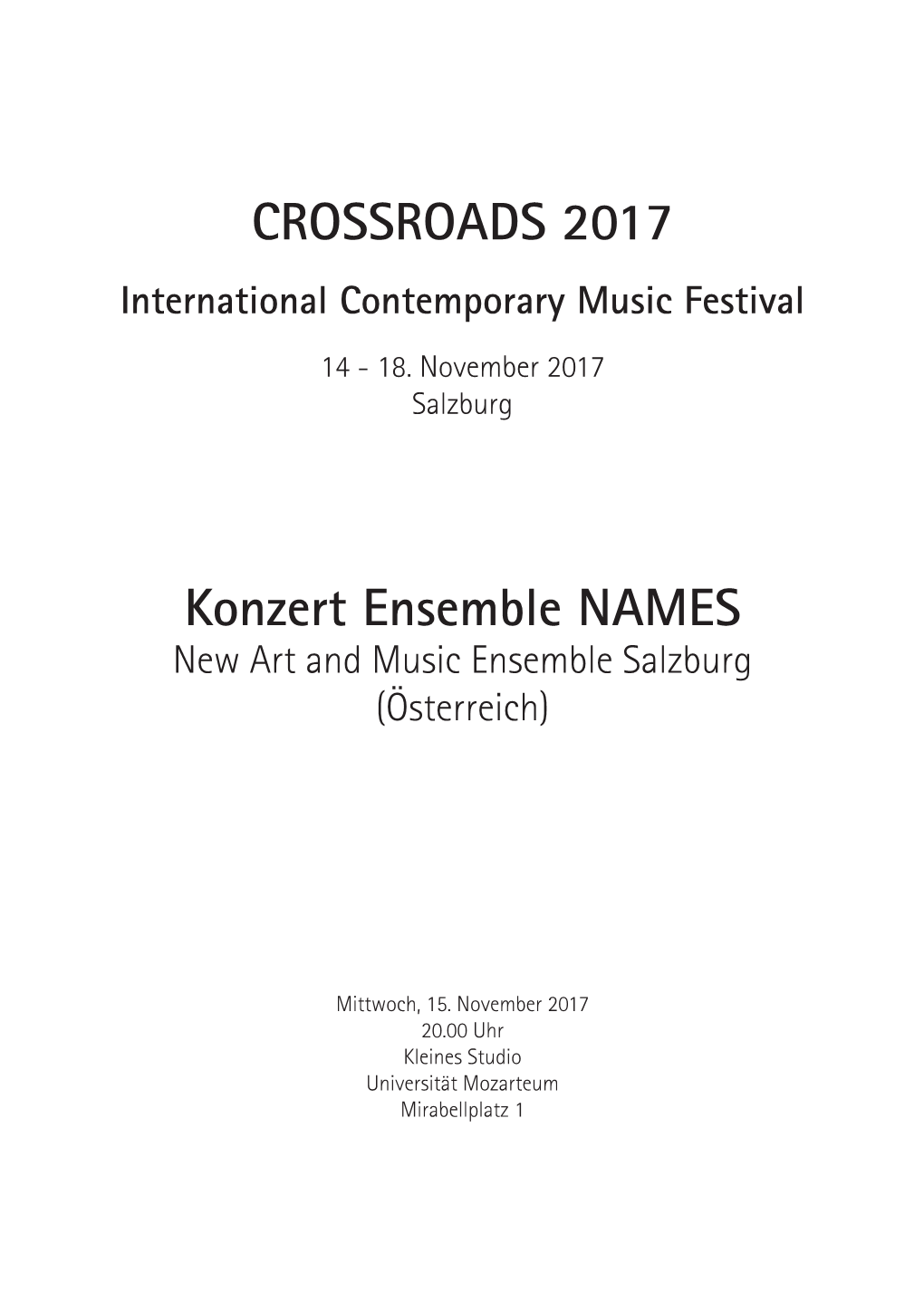 CROSSROADS 2017 Konzert Ensemble NAMES