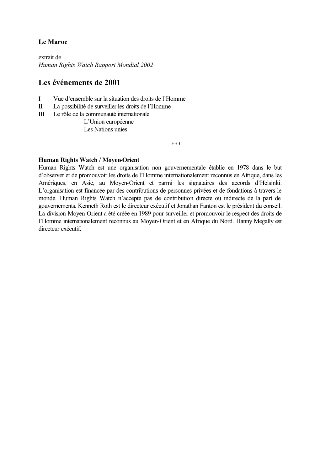 Les Événements De 2001