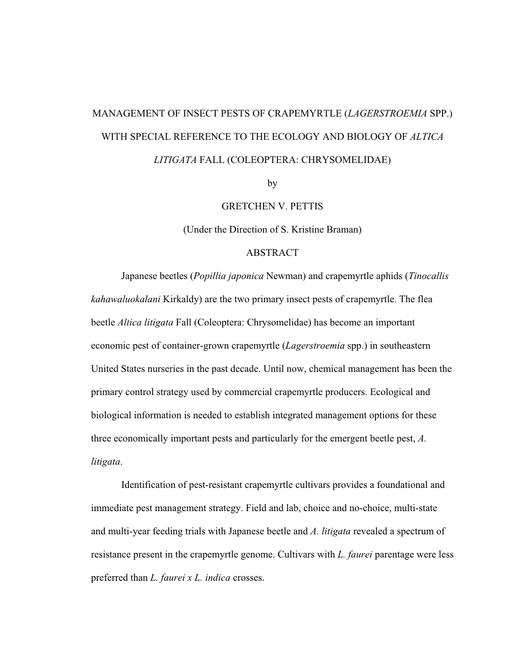 Management of Insect Pests of Crapemyrtle (Lagerstroemia Spp.)