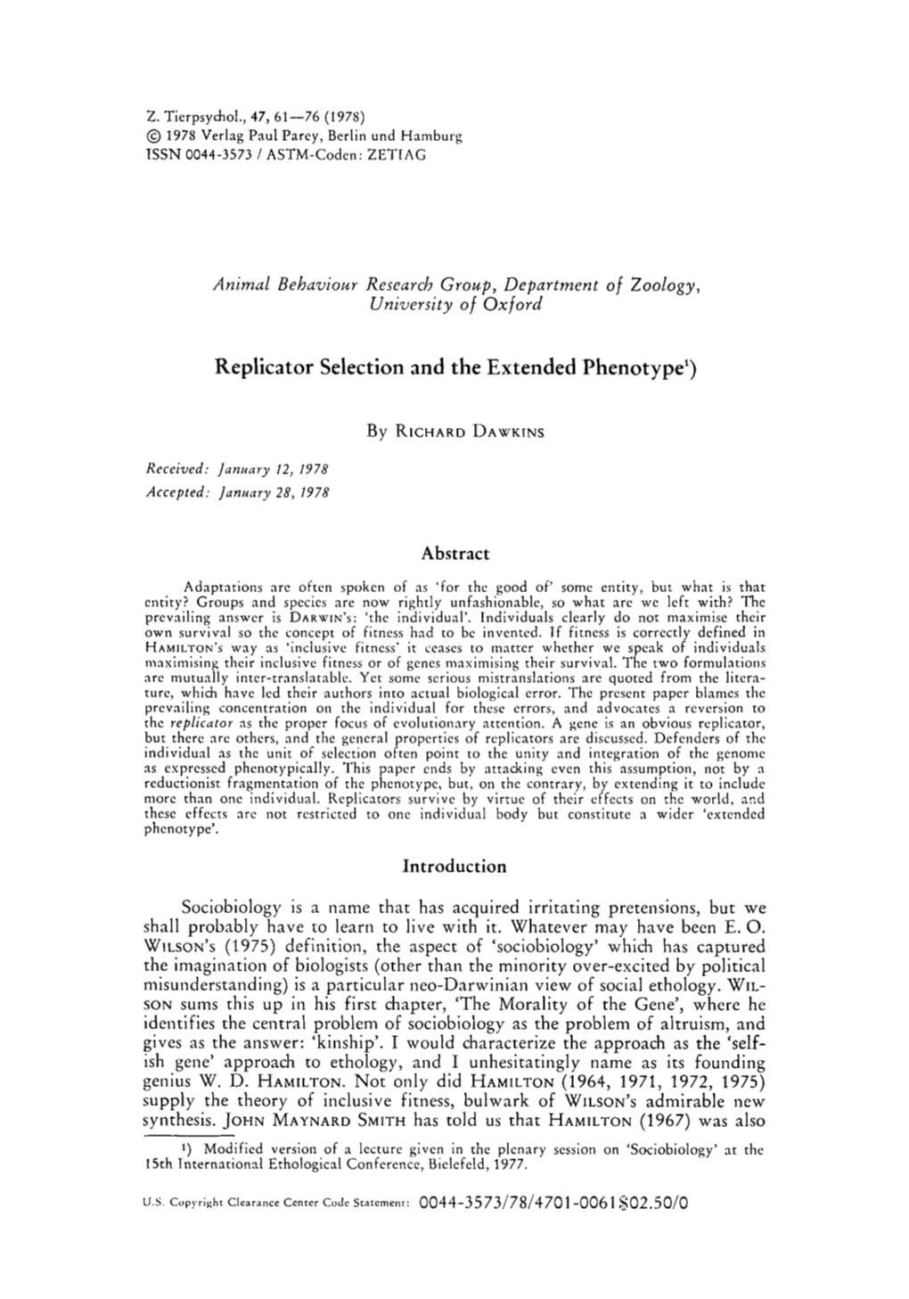 Replicator Selection and the Extended Phenotype‘)