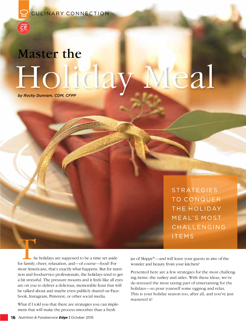 Master the Holiday Meal by Rocky Dunnam, CDM, CFPP