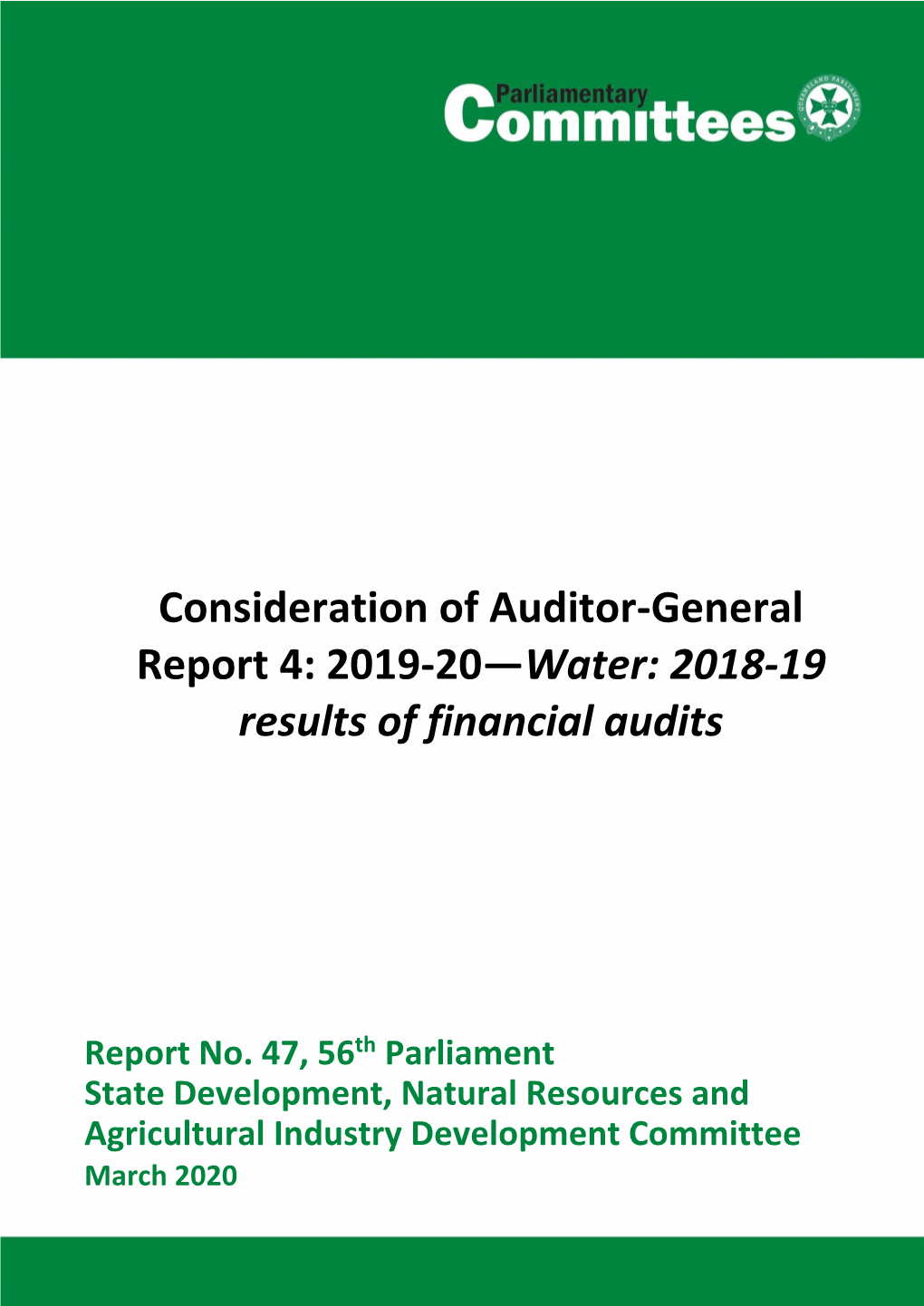 Consideration of Auditor-General Report No