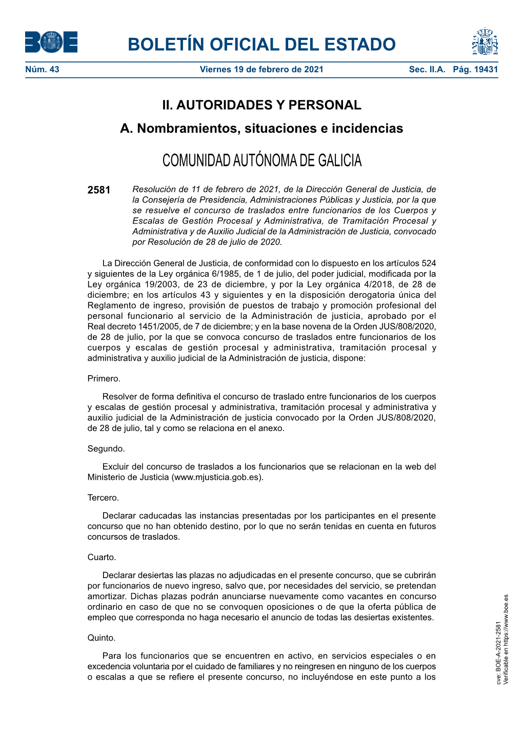 Disposición 2581 Del BOE Núm. 43 De 2021