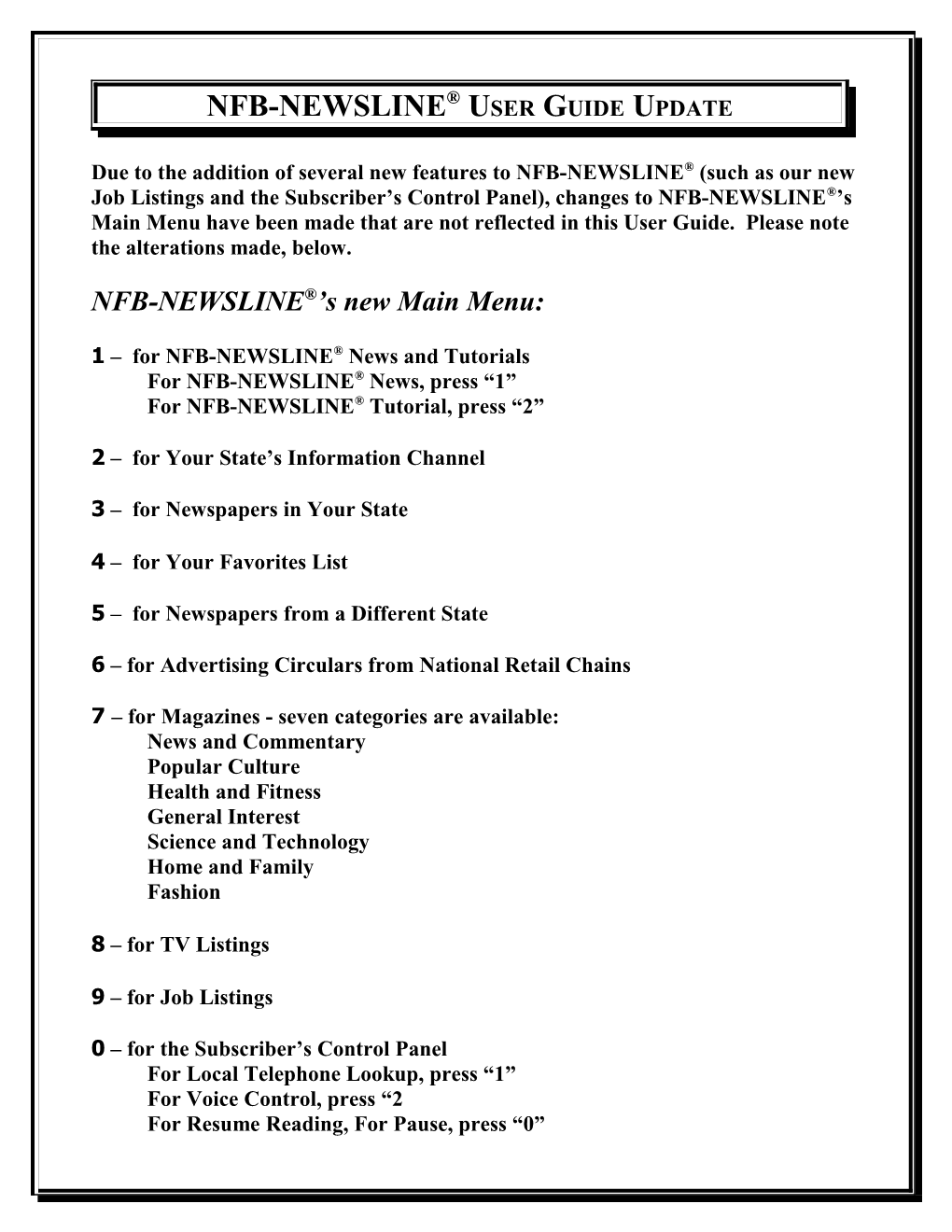 Nfb-Newsline User Guide Update