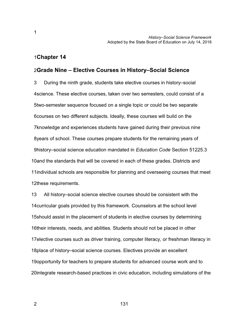 Grade 9 Curriculum Frameworks (CA Dept Of Education)