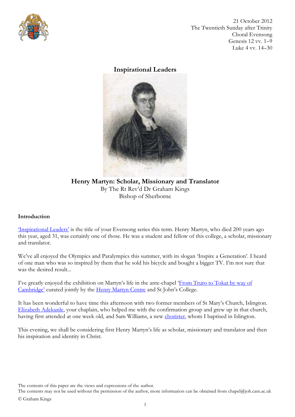 Inspirational Leaders Henry Martyn