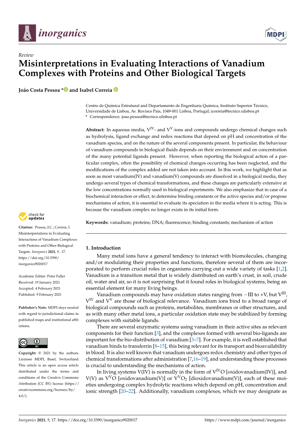 Misinterpretations in Evaluating Interactions of Vanadium Complexes with Proteins and Other Biological Targets