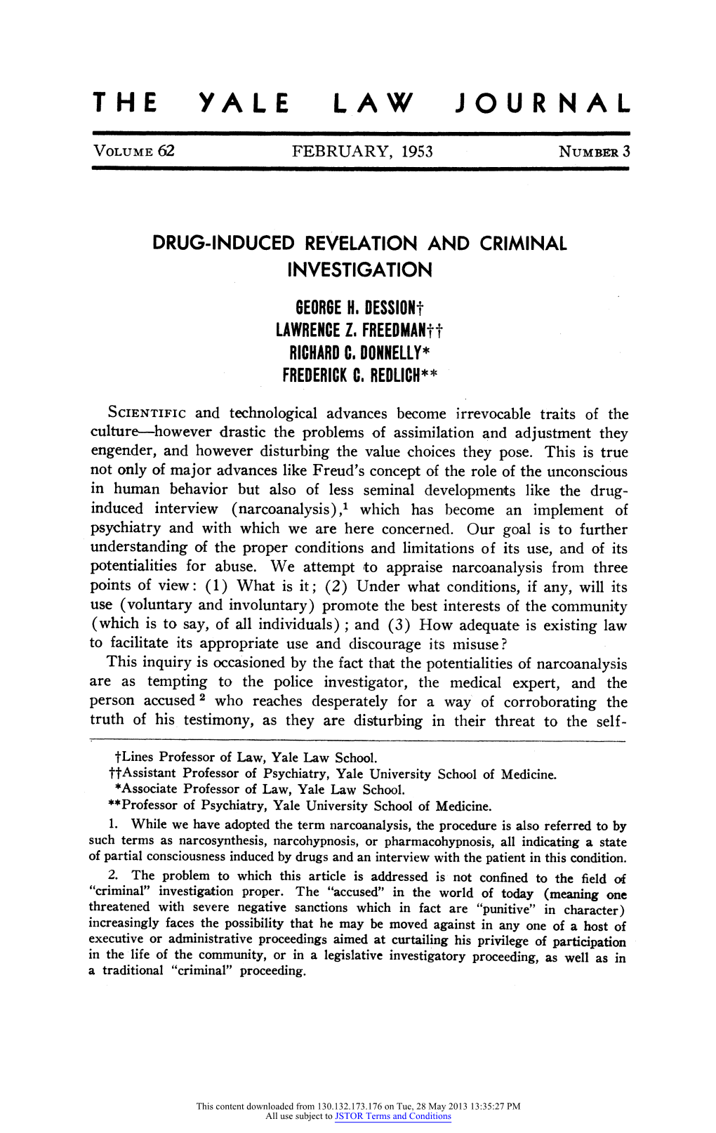 Drug-Induced Revelation and Criminal Investigation