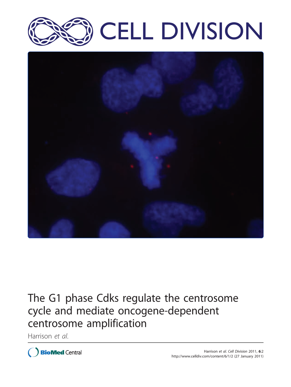 The G1 Phase Cdks Regulate the Centrosome Cycle and Mediate Oncogene-Dependent Centrosome Amplification Harrison Et Al