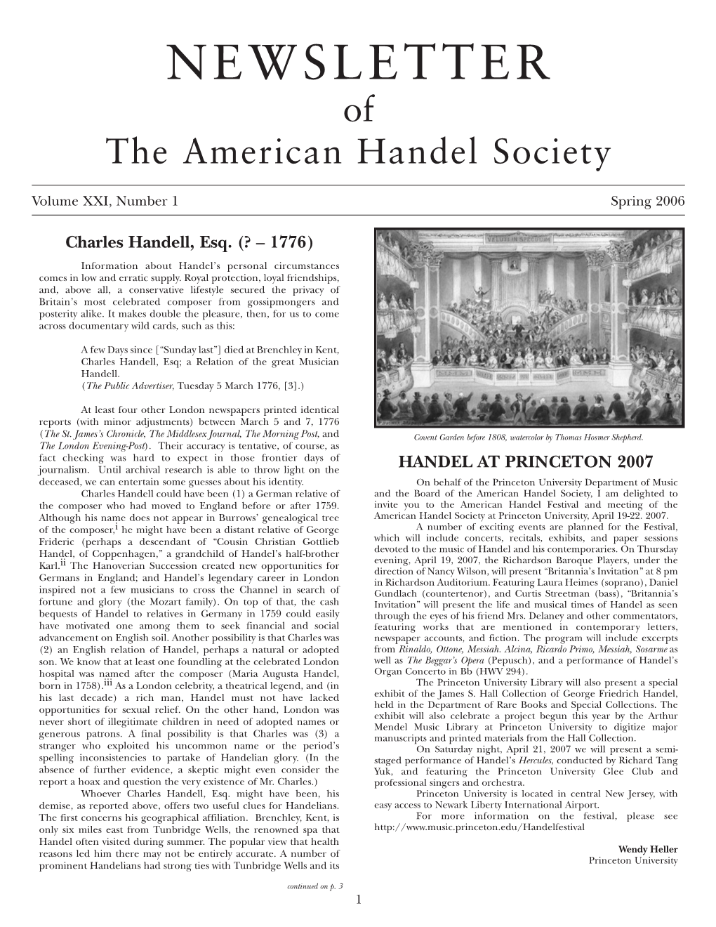 NEWSLETTER of the American Handel Society