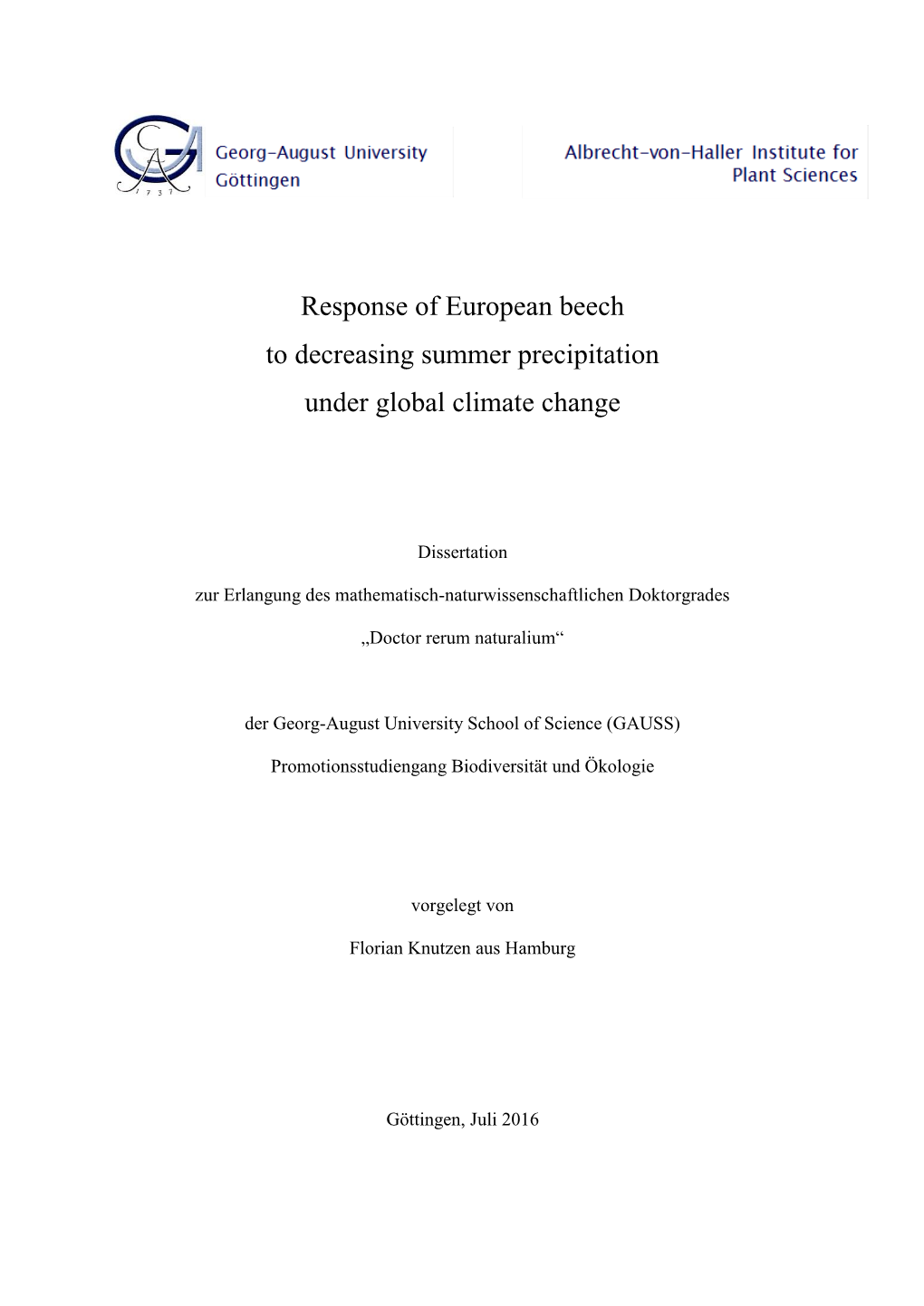 Response of European Beech to Decreasing Summer Precipitation