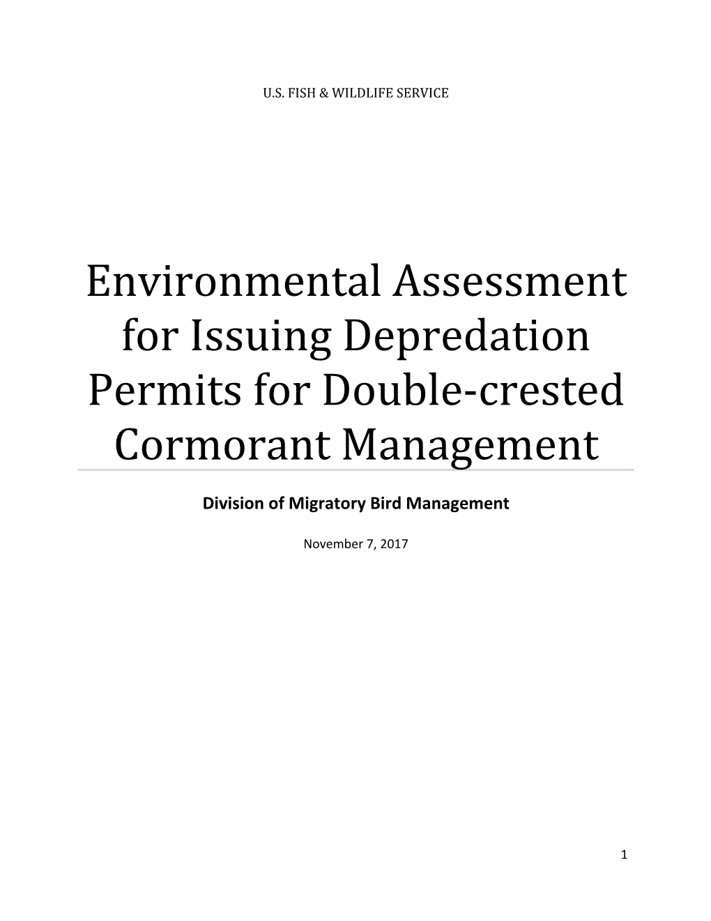 Environmental Assessment for Issuing Depredation Permits for Double-Crested Cormorant Management