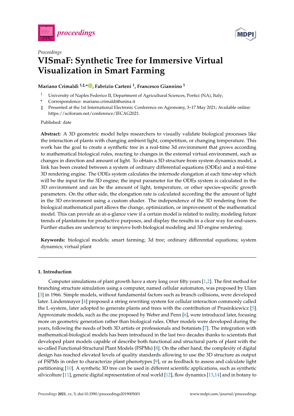 Synthetic Tree for Immersive Virtual Visualization in Smart Farming