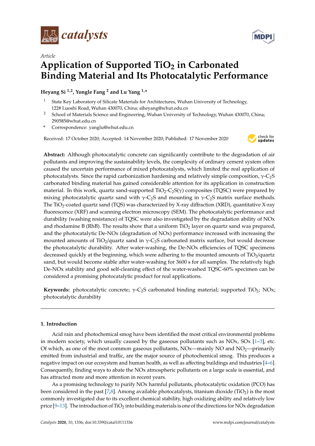 Application of Supported Tio2 in Carbonated Binding Material and Its Photocatalytic Performance