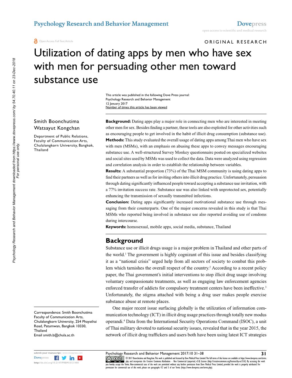 Utilization of Dating Apps by Men Who Have Sex with Men for Persuading Other Men Toward Substance Use