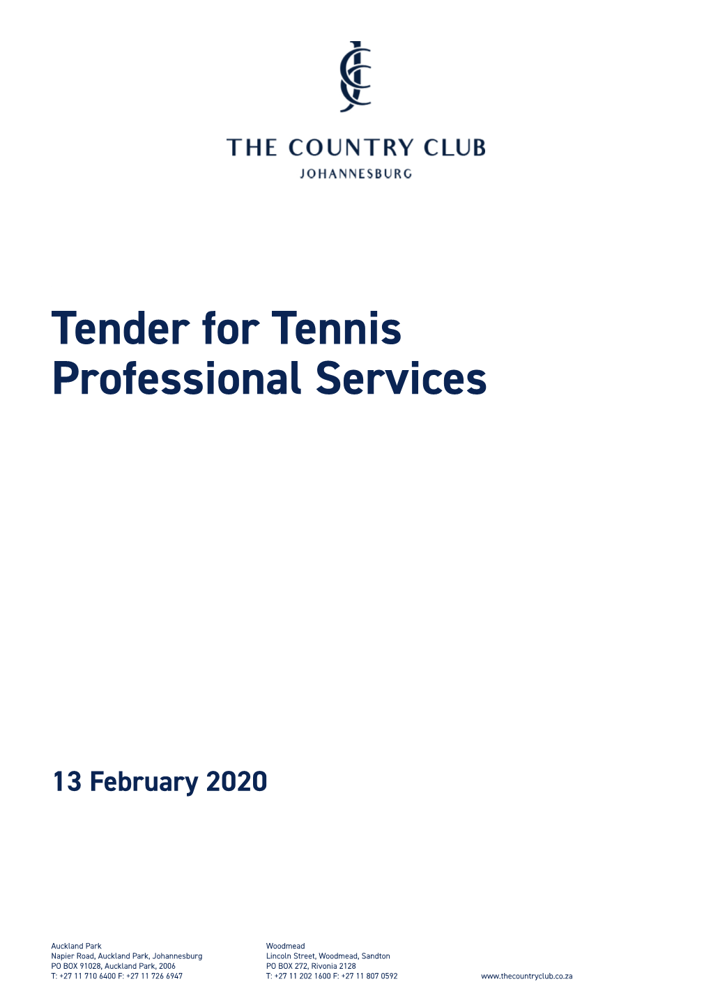 Tender for Tennis Professional Services