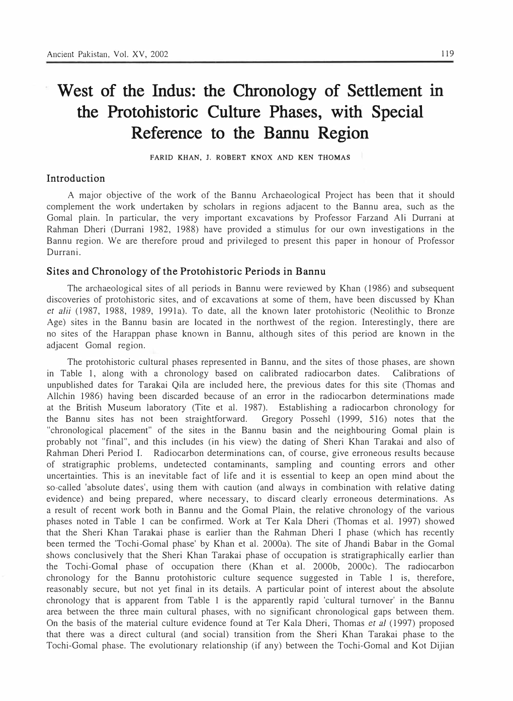 The Chronology of Settlement the Protohistoric Culture Phases, With