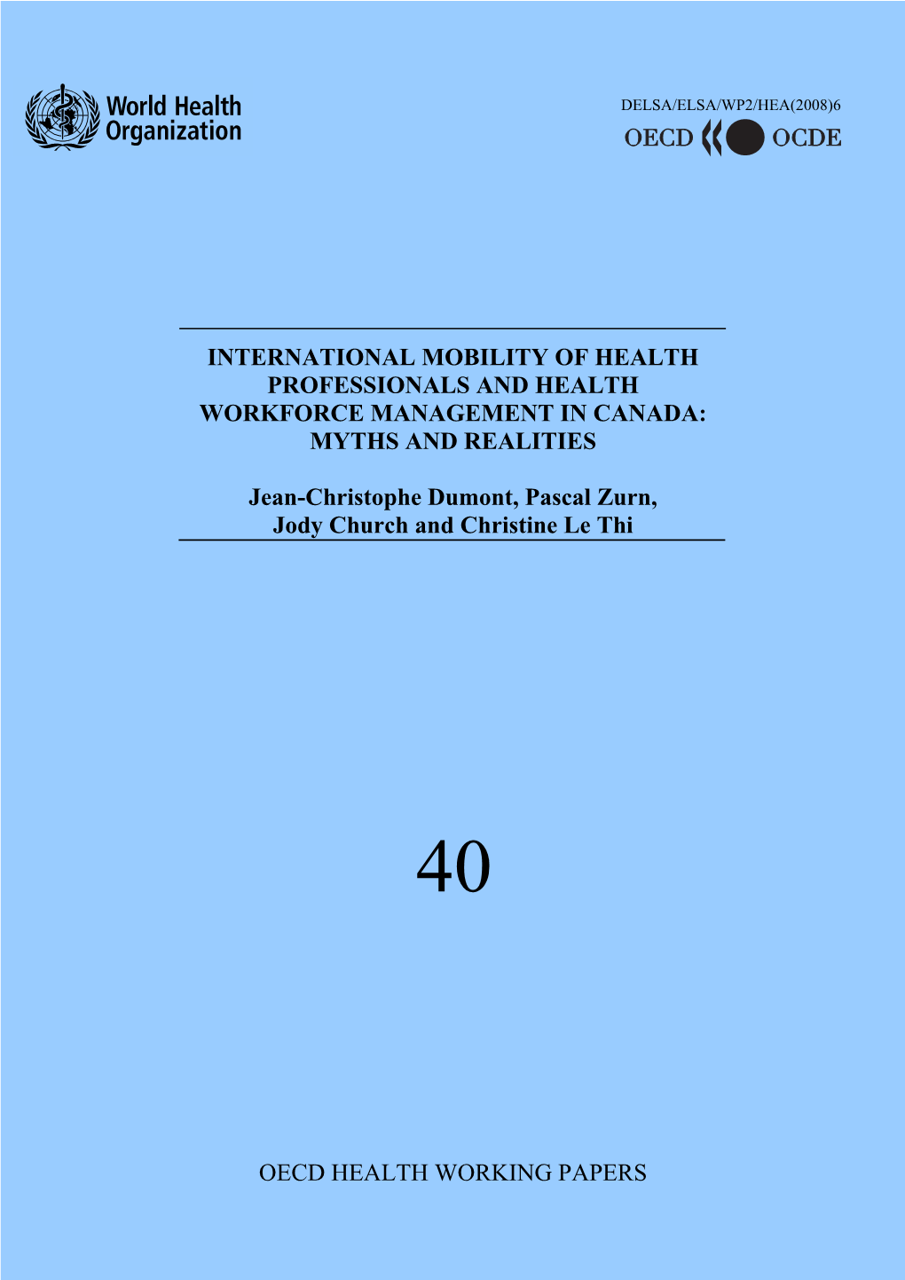 Oecd Health Working Papers International Mobility Of