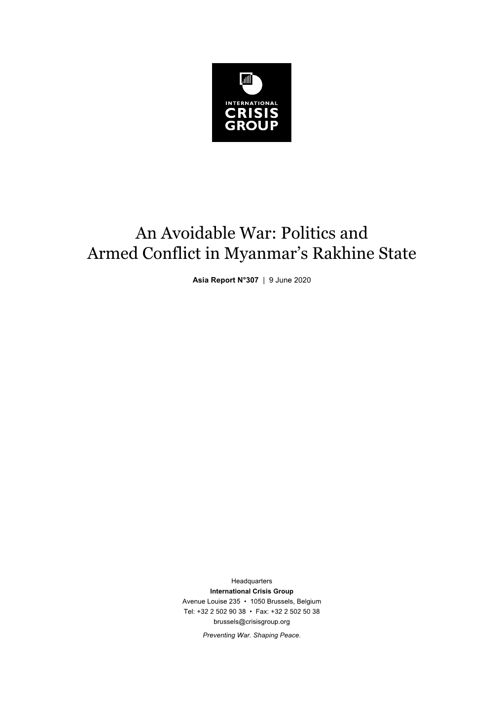 An Avoidable War Politics and Armed Conflict in Myanmar's Rakhine State