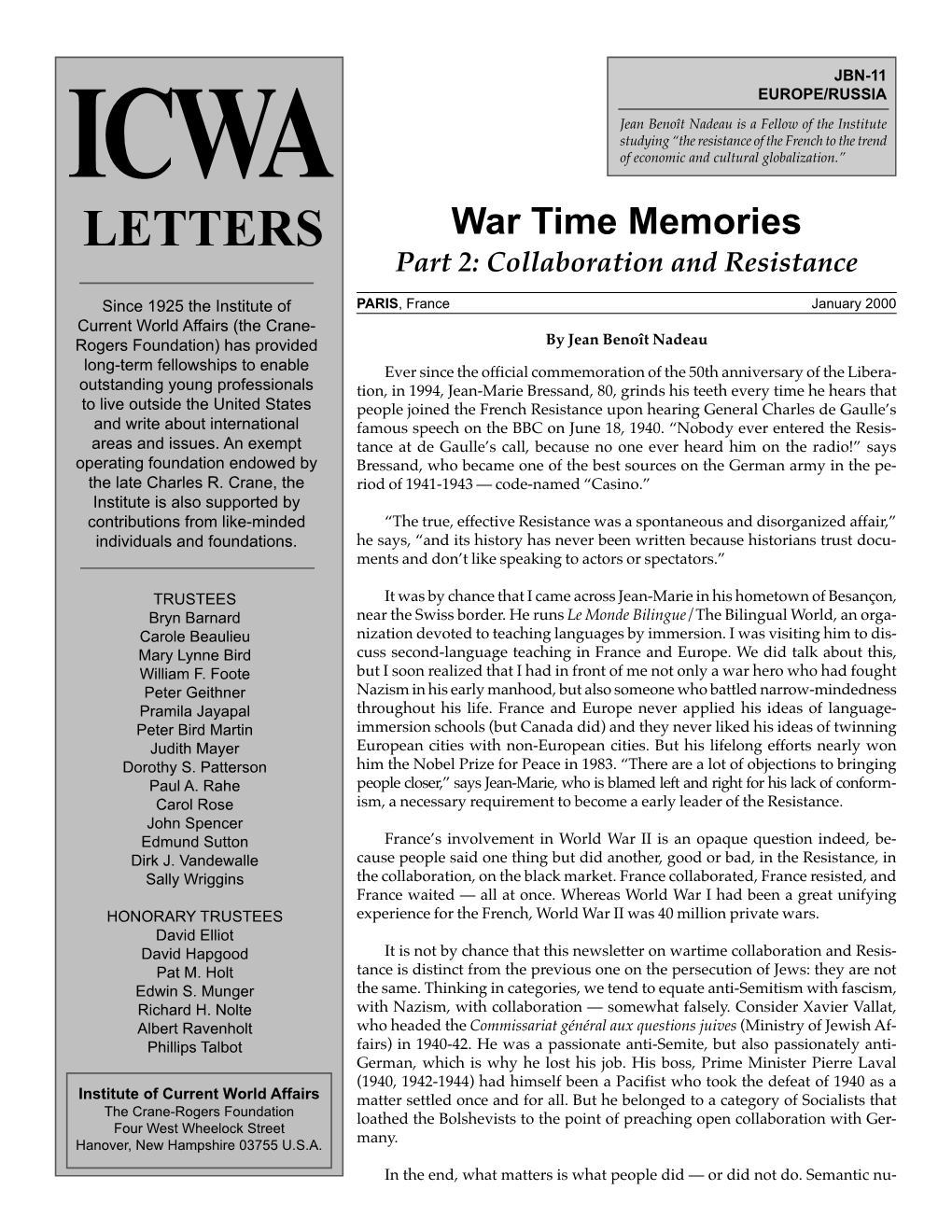 JBN-11 War Time Memories