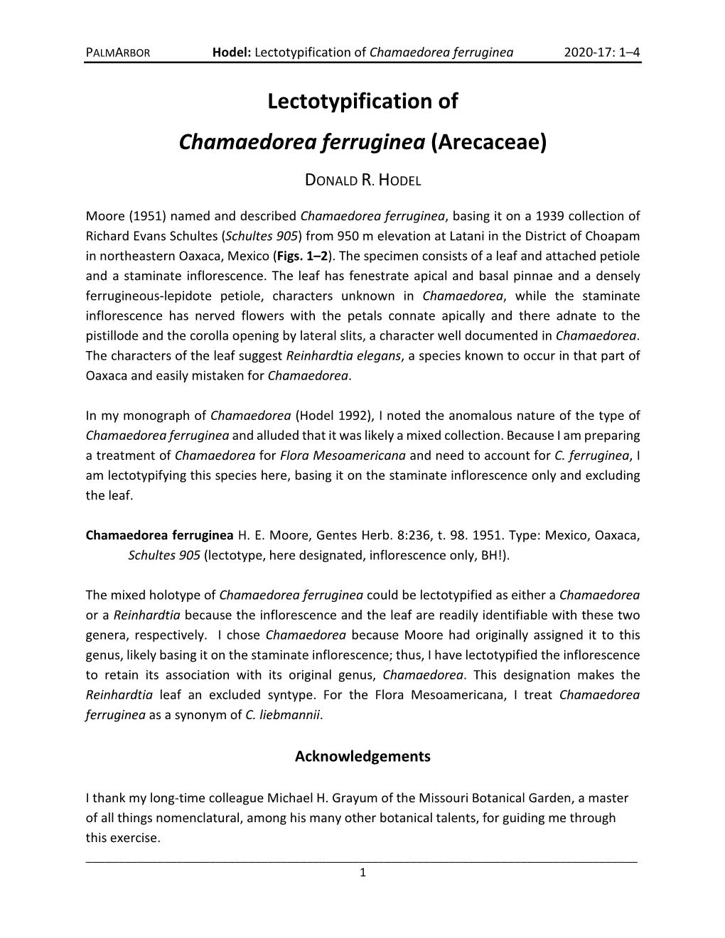 Lectotypification of Chamaedorea Ferruginea 2020-17: 1–4