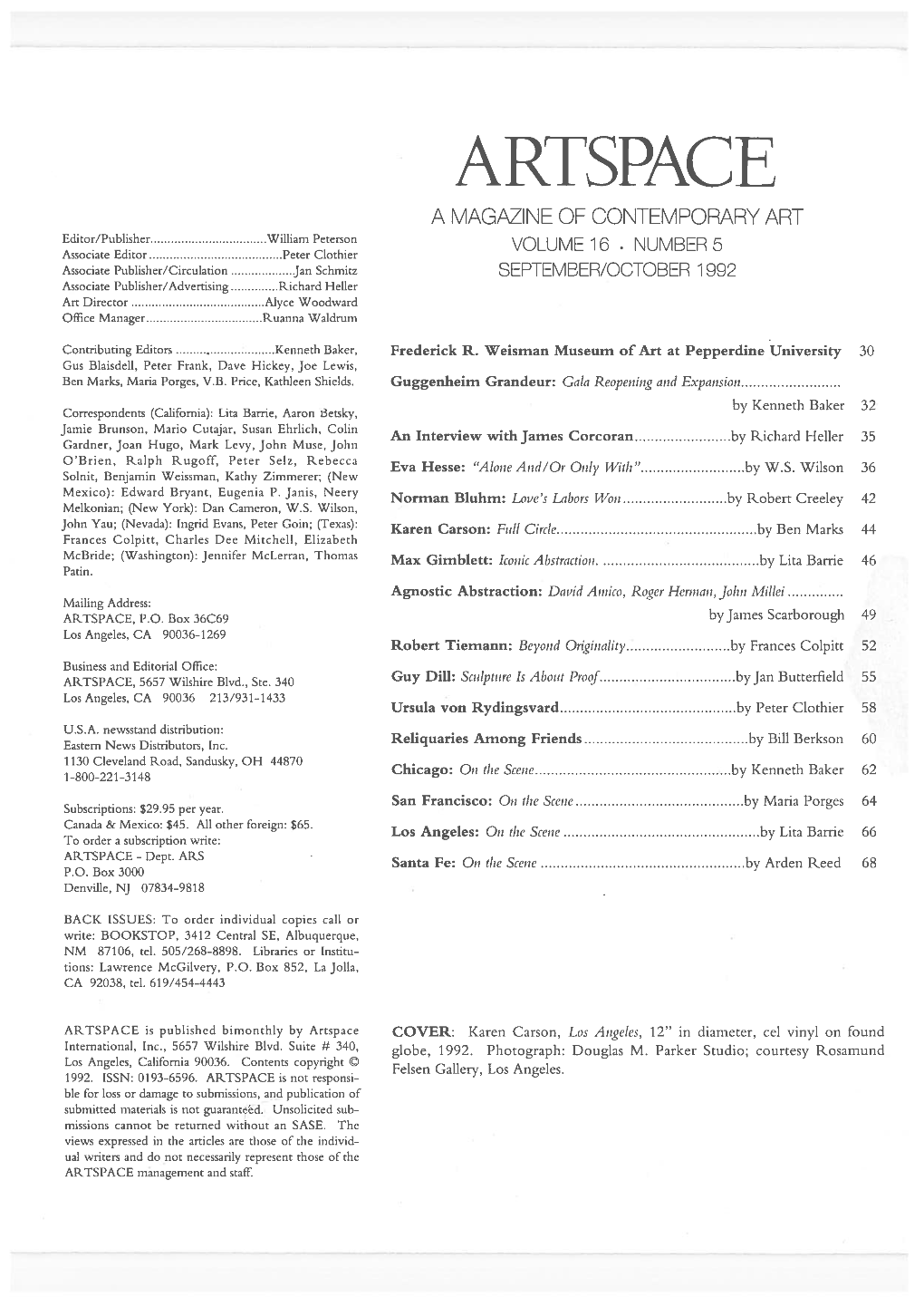 “Eva Hesse: Alone And/Or Only With”, Artspace, September-October 1992