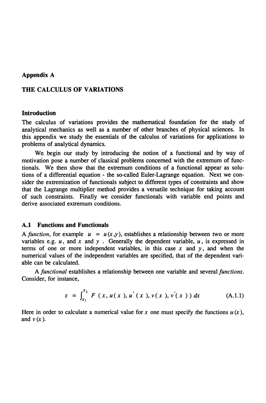 Appendix a the CALCULUS of VARIATIONS Introduction A.L