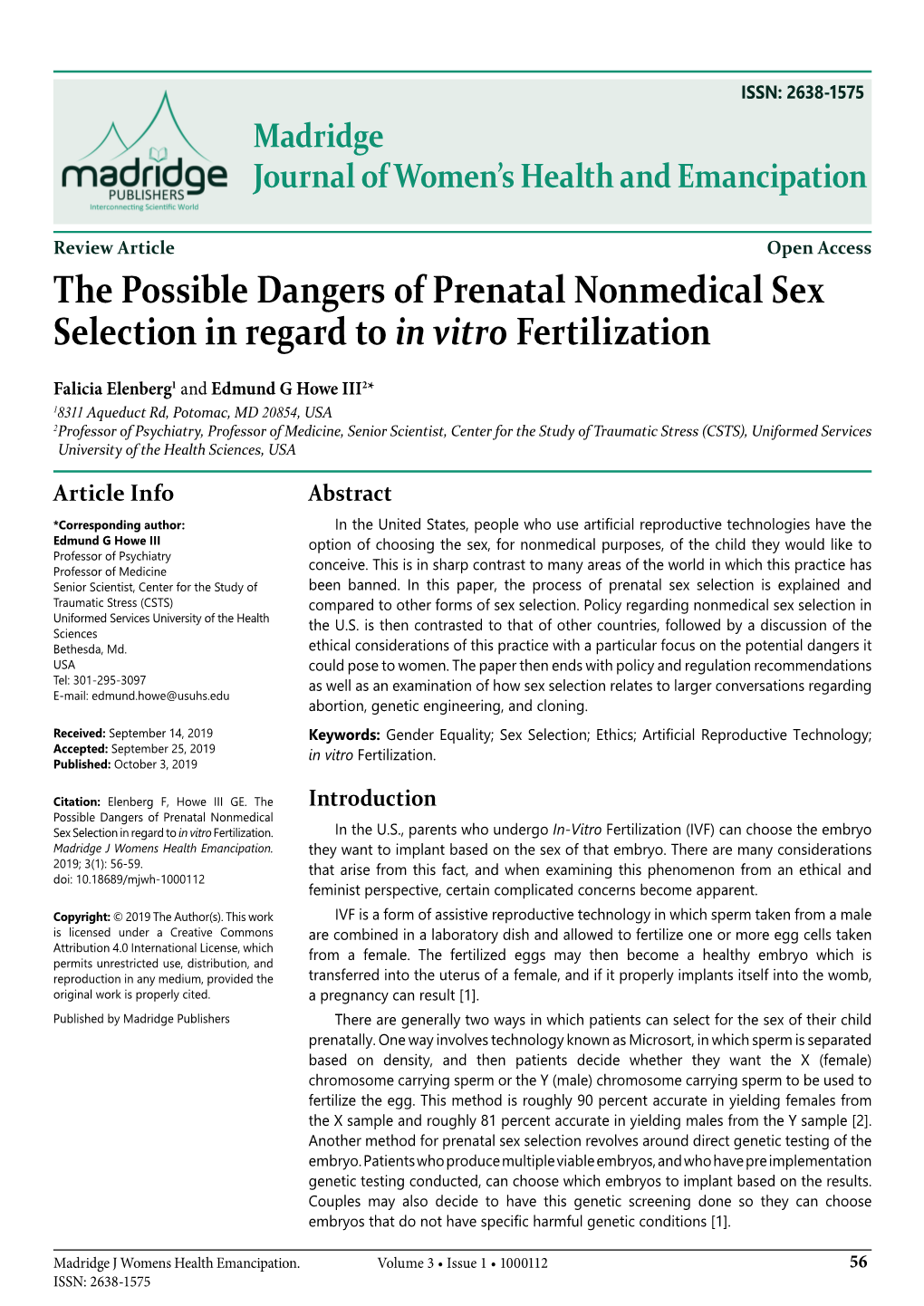 The Possible Dangers of Prenatal Non-Medical Sex Selection in Regard To