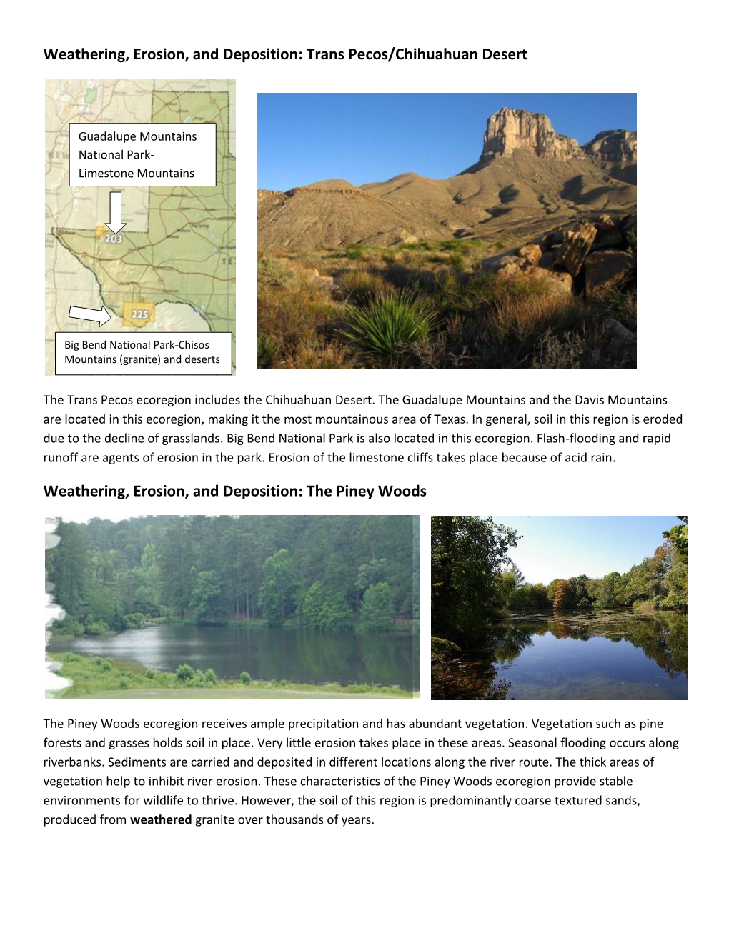 Weathering, Erosion, and Deposition: Trans Pecos/Chihuahuan Desert