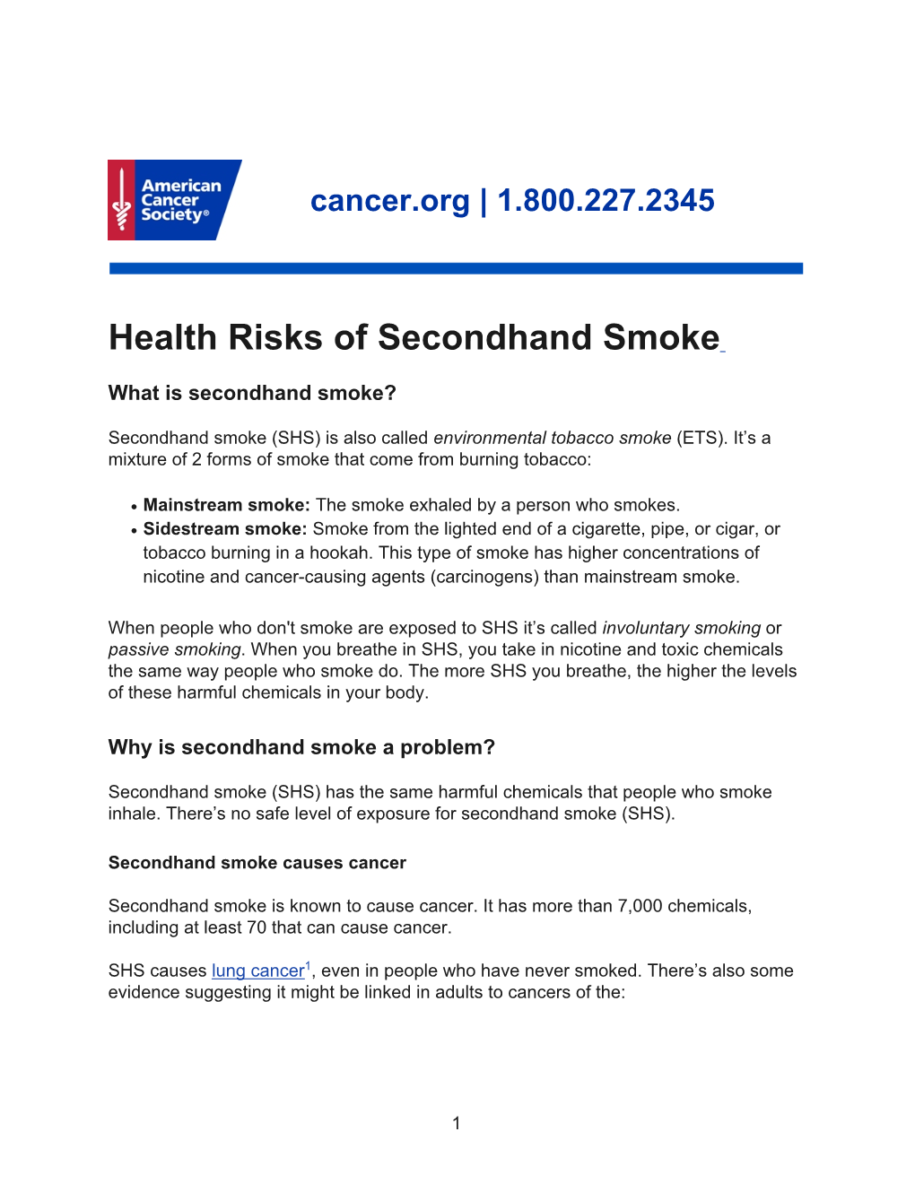 Health Risks of Secondhand Smoke