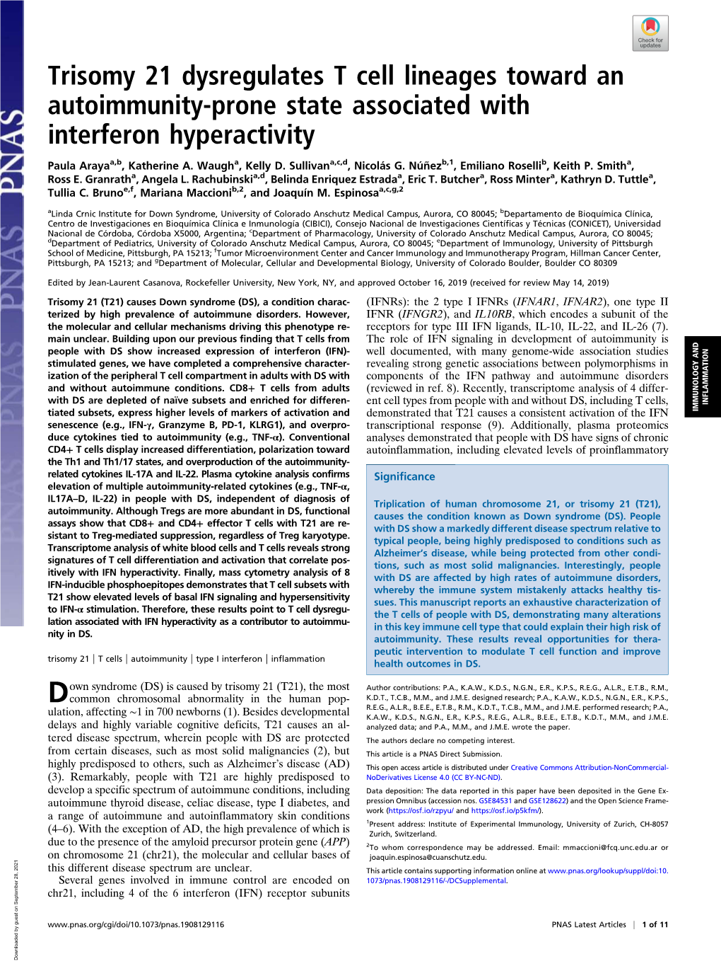 Trisomy 21 Dysregulates T Cell Lineages Toward an Autoimmunity-Prone State Associated with Interferon Hyperactivity