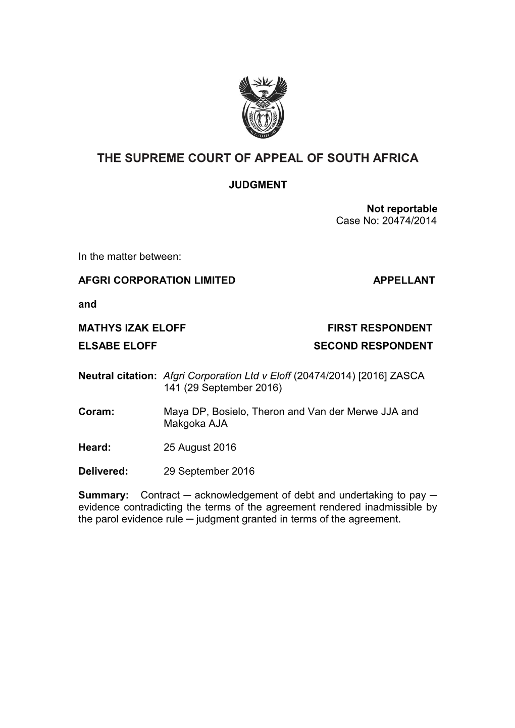 The Supreme Court of Appeal of South Africa s12