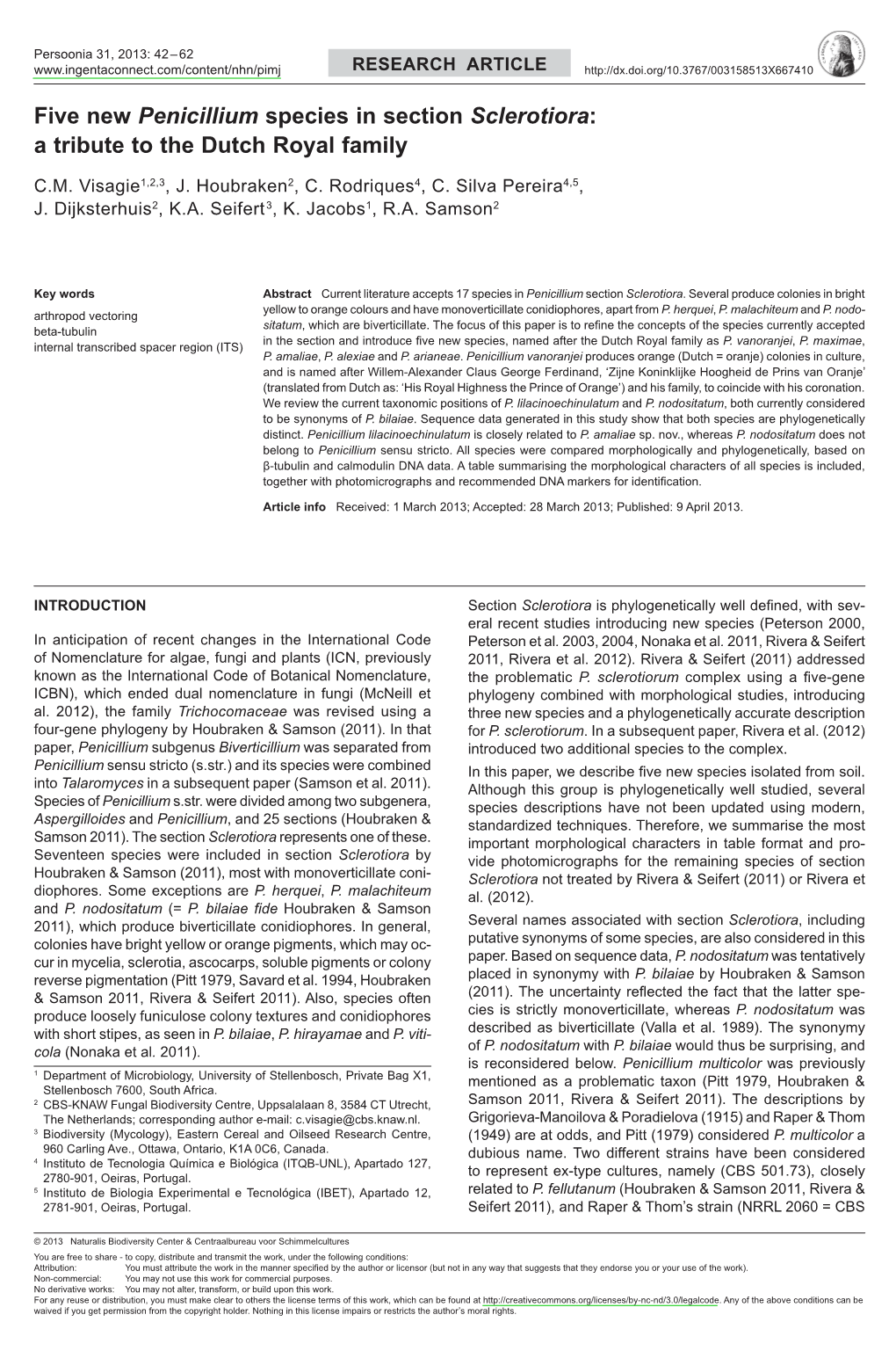 Five New &lt;I&gt;Penicillium&lt;/I&gt;