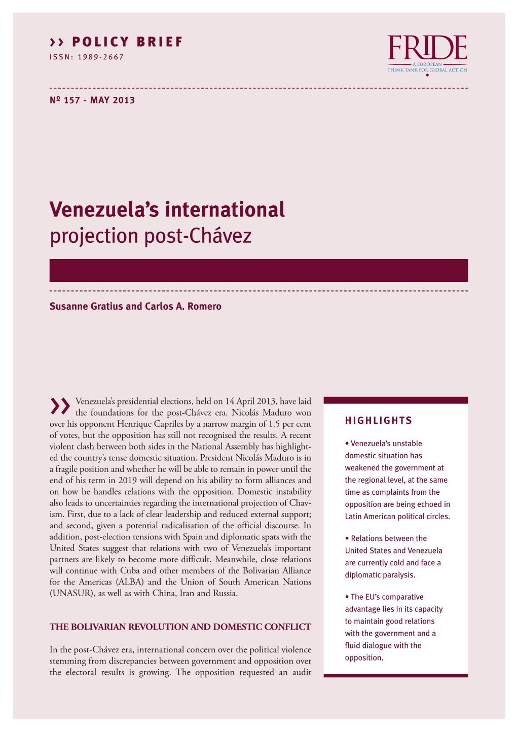 Venezuela's International Projection Post-Chávez
