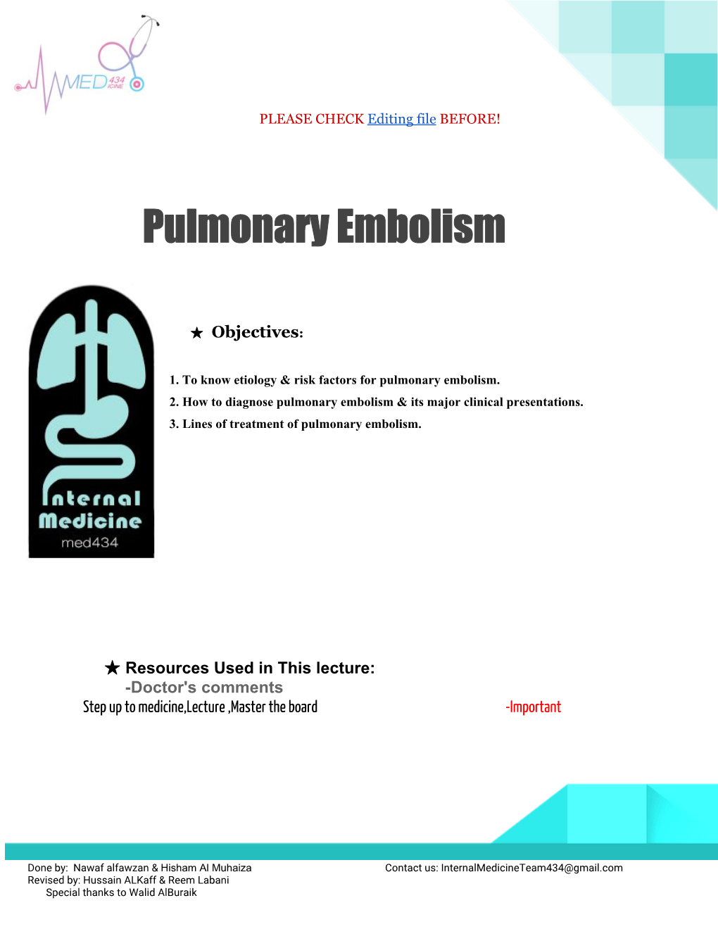 Pulmonary Embolism