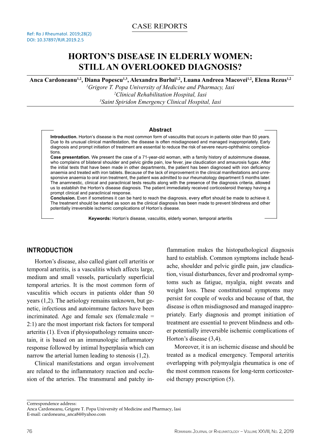 Horton's Disease in Elderly Women