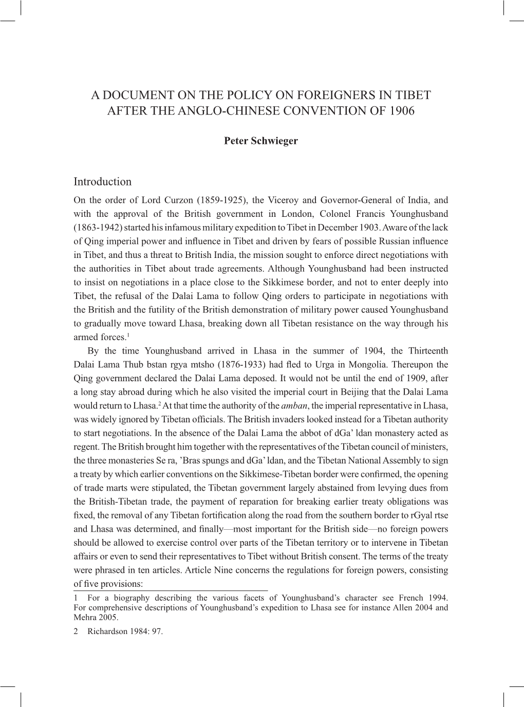 A Document on the Policy on Foreigners in Tibet After the Anglo-Chinese Convention of 1906