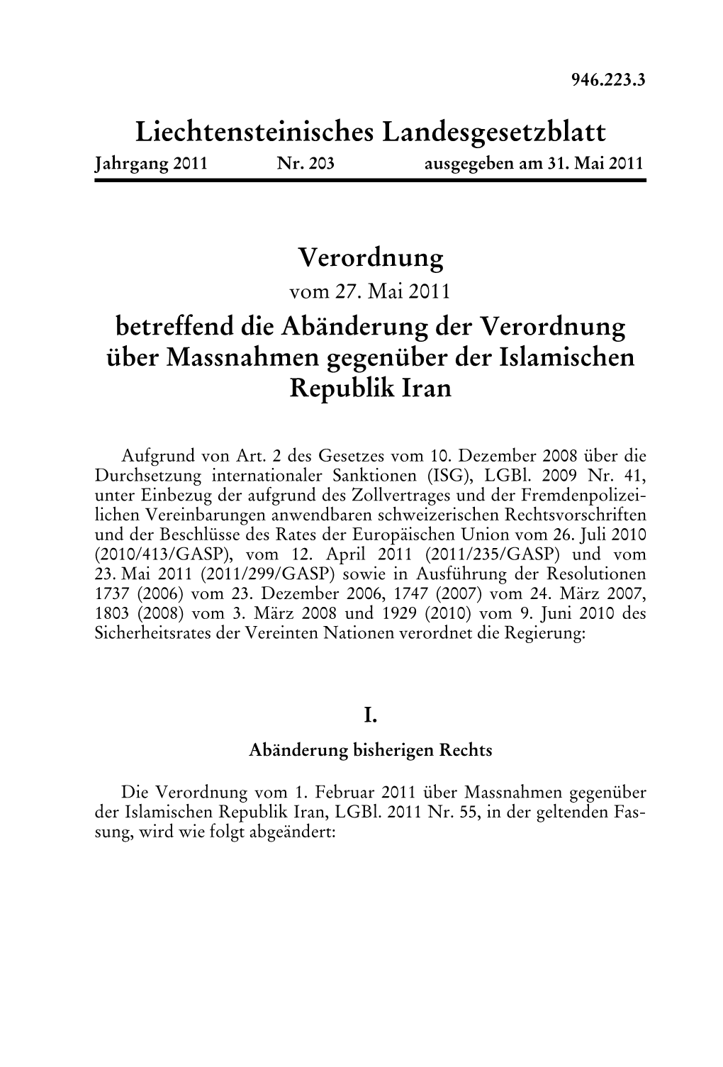 Liechtensteinisches Landesgesetzblatt Jahrgang 2011 Nr