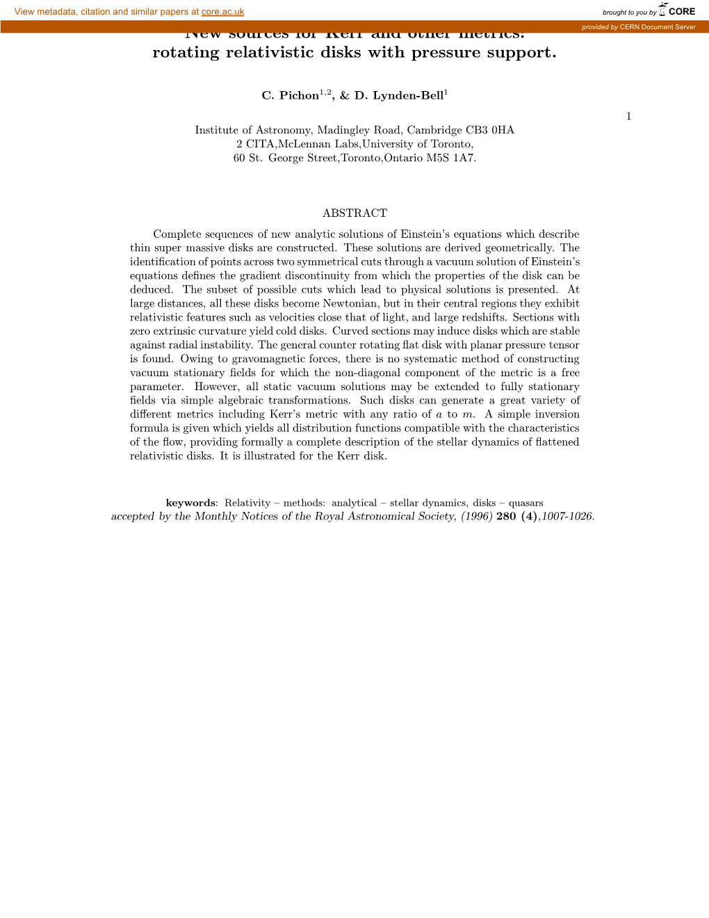 New Sources for Kerr and Other Metrics: Rotating Relativistic Disks